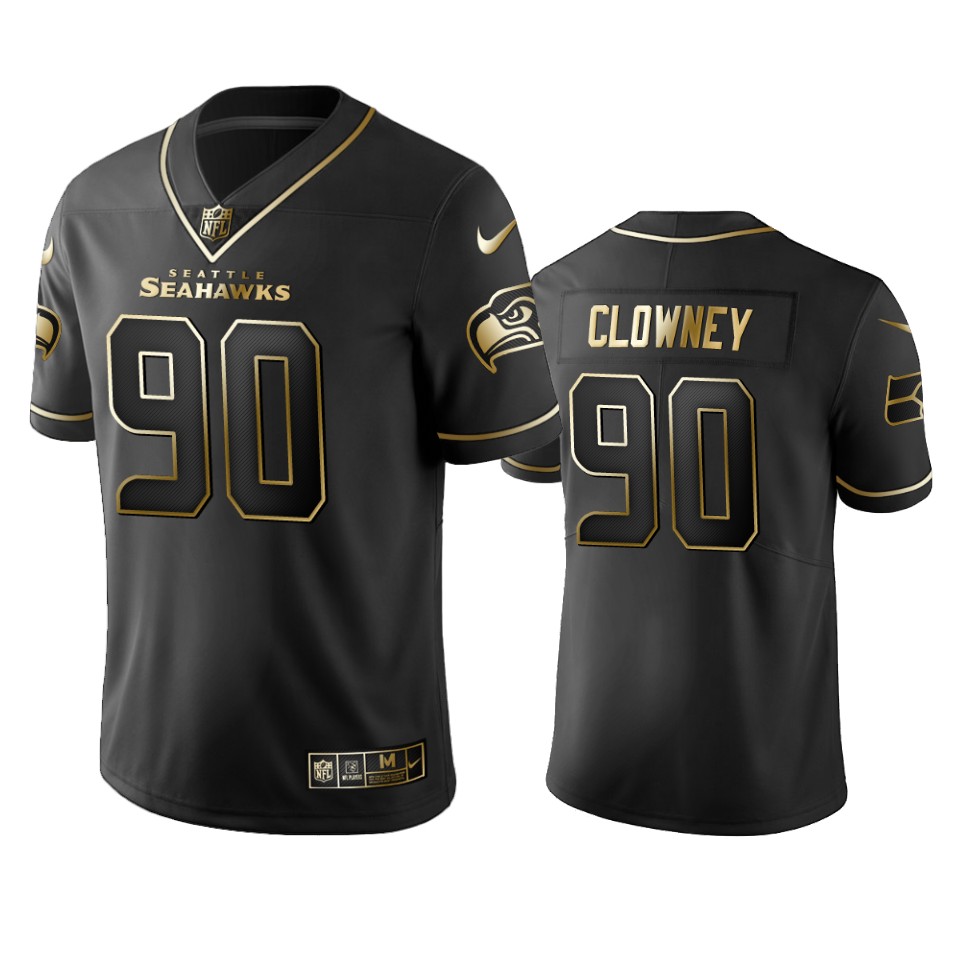Seahawks #90 Jadeveon Clowney Men's Stitched NFL Vapor Untouchable Limited Black Golden Jersey Seahawks #90 Jadeveon Clowney Men's Stitched NFL Vapor Untouchable Limited Black Golden Jersey