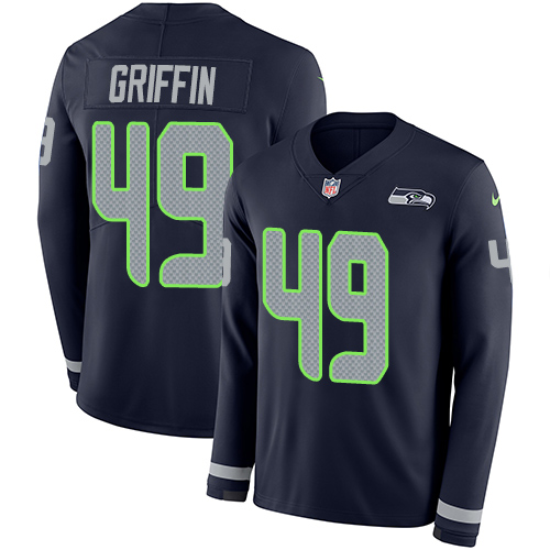 Nike Seahawks #49 Shaquem Griffin Steel Blue Team Color Men's Stitched NFL Limited Therma Long Sleeve Jersey Nike Seahawks #49 Shaquem Griffin Steel Blue Team Color Men's Stitched NFL Limited Therma Long Sleeve Jersey