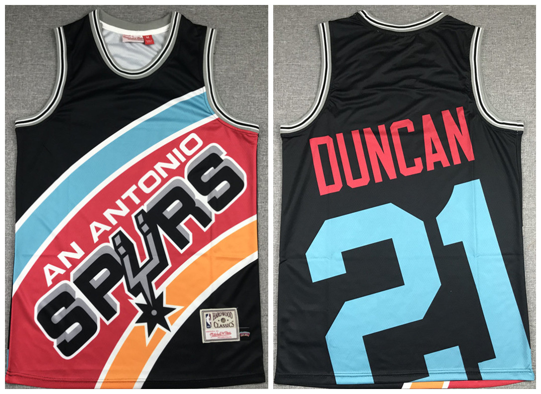 Men's Black  San Antonio Spurs #21 Tim Duncan Big Face Stitched Jersey