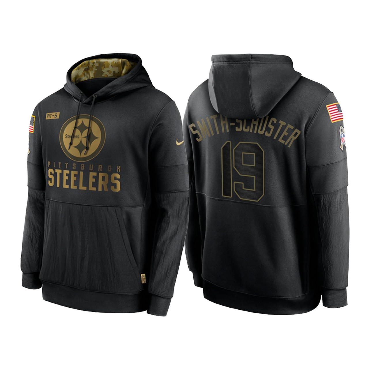 Men's Pittsburgh Steelers Black #19 JuJu Smith-Schuster NFL 2020 Salute To Service Sideline Performance Pullover Hoodie Men's Pittsburgh Steelers Black #19 JuJu Smith-Schuster NFL 2020 Salute To Service Sideline Performance Pullover Hoodie
