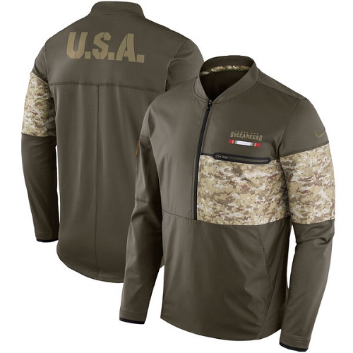 Men's Tampa Bay Buccaneers Nike Olive Salute to Service Sideline Hybrid Half-Zip Pullover Jacket Men's Tampa Bay Buccaneers Nike Olive Salute to Service Sideline Hybrid Half-Zip Pullover Jacket