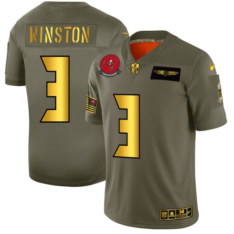 Tampa Bay Buccaneers #3 Jameis Winston NFL Men's Nike Olive Gold 2019 Salute to Service Limited Jersey Tampa Bay Buccaneers #3 Jameis Winston NFL Men's Nike Olive Gold 2019 Salute to Service Limited Jersey
