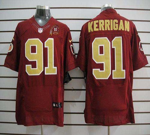 Nike Redskins #91 Ryan Kerrigan Red(Gold Number) 80TH Patch Men's Stitched NFL Elite Jersey Nike Redskins #91 Ryan Kerrigan Red(Gold Number) 80TH Patch Men's Stitched NFL Elite Jersey