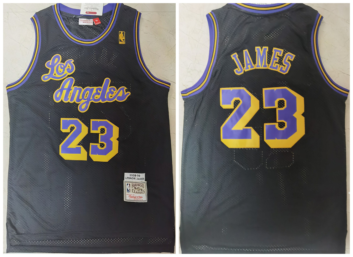 Men's Los Angeles Lakers #23 LeBron James Black 2008-2009 Throwback Stitched Jersey Men's Los Angeles Lakers #23 LeBron James Black 2008-2009 Throwback Stitched Jersey