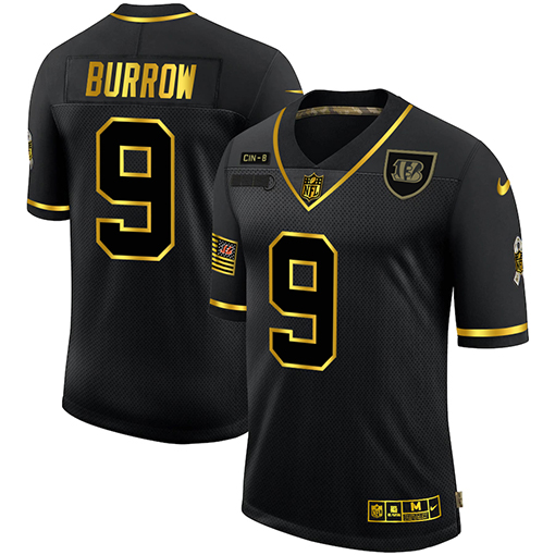 Men's Cincinnati Bengals #9 Joe Burrow 2020 Black/Gold Salute To Service Limited Stitched NFL Jersey Men's Cincinnati Bengals #9 Joe Burrow 2020 Black/Gold Salute To Service Limited Stitched NFL Jersey