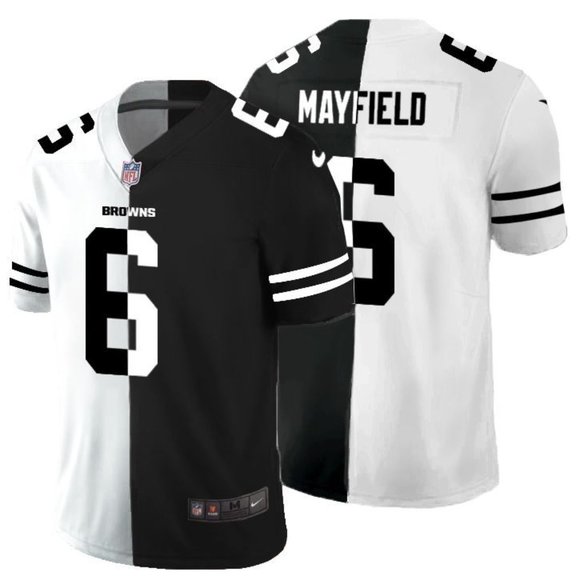 Men's Cleveland Browns #6 Baker Mayfield Black & White NFL Split Limited Stitched Jersey Men's Cleveland Browns #6 Baker Mayfield Black & White NFL Split Limited Stitched Jersey