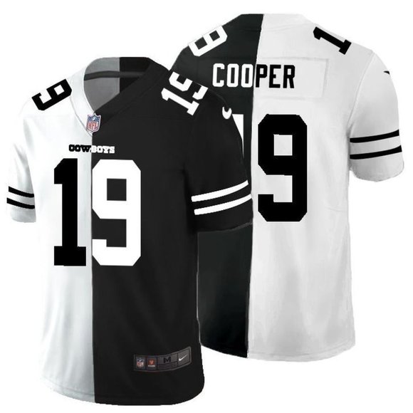 Men's Dallas Cowboys #19 Amari Cooper Black & White NFL Split 2020 Stitched Jersey Men's Dallas Cowboys #19 Amari Cooper Black & White NFL Split 2020 Stitched Jersey