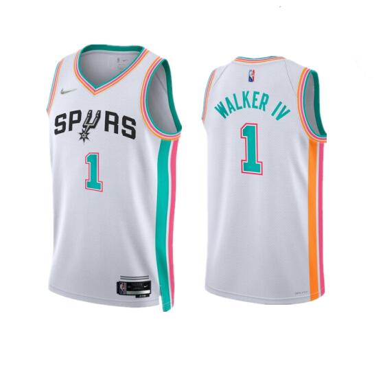 Men's White San Antonio Spurs #1 Lonnie Walker IV 2021/22 City Edition Stitched Jersey