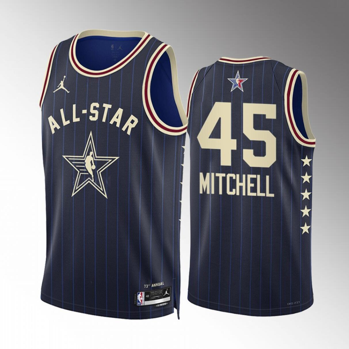 Men's 2024 All-Star #45 Donovan Mitchell Navy Stitched Basketball Jersey Men's 2024 All-Star #45 Donovan Mitchell Navy Stitched Basketball Jersey