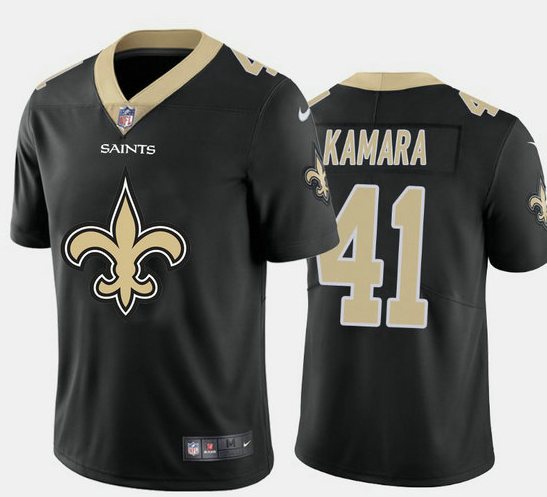 Men's New Orleans Saints #41 Alvin Kamara Black 2020 Team Big Logo Limited Stitched Jersey Men's New Orleans Saints #41 Alvin Kamara Black 2020 Team Big Logo Limited Stitched Jersey