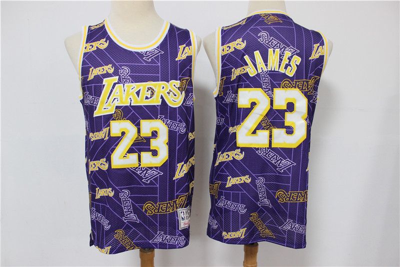 Men's Los Angeles Lakers #23 LeBron James Purple Tear Up Pack Hardwood Classics Swingman Stitched Jersey Men's Los Angeles Lakers #23 LeBron James Purple Tear Up Pack Hardwood Classics Swingman Stitched Jersey