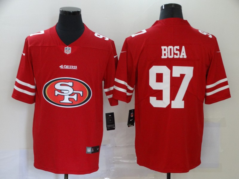Men's San Francisco 49ers #97 Nick Bosa Red 2020 Team Big Logo Limited Stitched Jersey Men's San Francisco 49ers #97 Nick Bosa Red 2020 Team Big Logo Limited Stitched Jersey