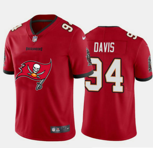 Men's Tampa Bay Buccaneers #94 Khalil Davis Red 2020 Team Big Logo Limited Stitched Jersey