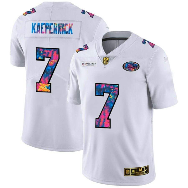 Men's San Francisco 49ers #7 Colin Kaepernick White NFL 2020 Crucial Catch Limited Stitched Jersey Men's San Francisco 49ers #7 Colin Kaepernick White NFL 2020 Crucial Catch Limited Stitched Jersey