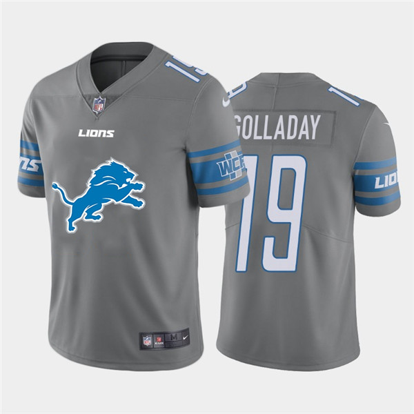 Men's Detroit Lions #19 Kenny Golladay Grey Team Big Logo Limited Stitched Jersey Men's Detroit Lions #19 Kenny Golladay Grey Team Big Logo Limited Stitched Jersey