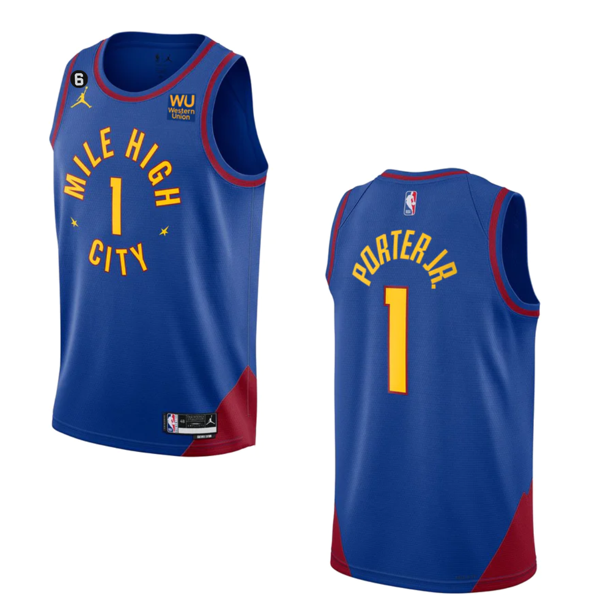 Men's Denver Nuggets #1 Michael Porter Jr. Blue 2022/23 Statement Edition With NO.6 PatchStitched Jersey Men's Denver Nuggets #1 Michael Porter Jr. Blue 2022/23 Statement Edition With NO.6 PatchStitched Jersey