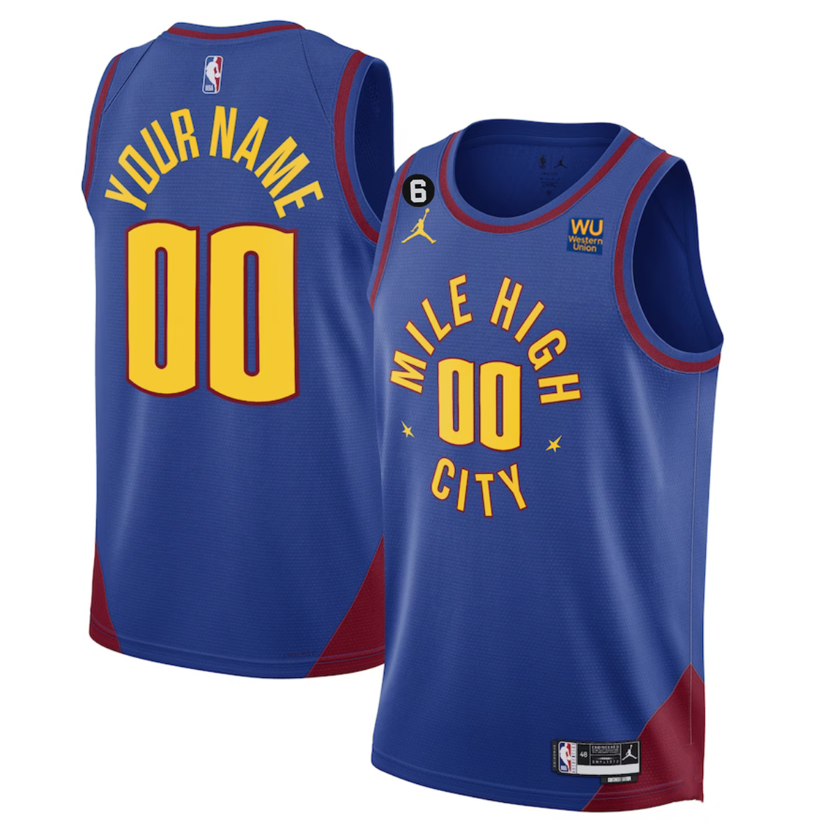 Men's Denver Nuggets Active Player Custom Blue 2022/23 Statement Edition With NO.6 Patch Stitched Jersey Men's Denver Nuggets Active Player Custom Blue 2022/23 Statement Edition With NO.6 Patch Stitched Jersey