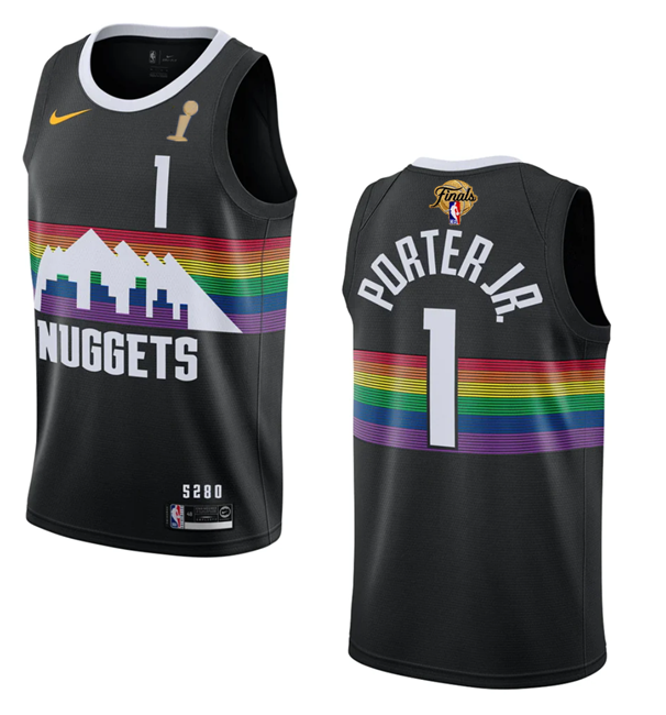 Men's Denver Nuggets #1 Michael Porter Jr. Black 2023 Finals Champions City Edition Stitched Basketball Jersey Men's Denver Nuggets #1 Michael Porter Jr. Black 2023 Finals Champions City Edition Stitched Basketball Jersey