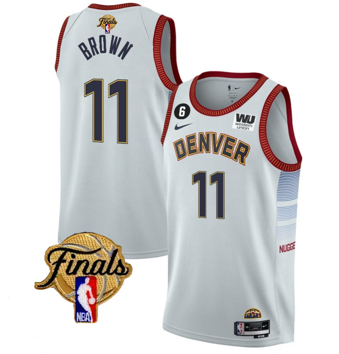 Men's Denver Nuggets #11 Bruce Brown White 2023 Finals Icon Edition With NO.6 Patch Stitched Basketball Jersey Men's Denver Nuggets #11 Bruce Brown White 2023 Finals Icon Edition With NO.6 Patch Stitched Basketball Jersey