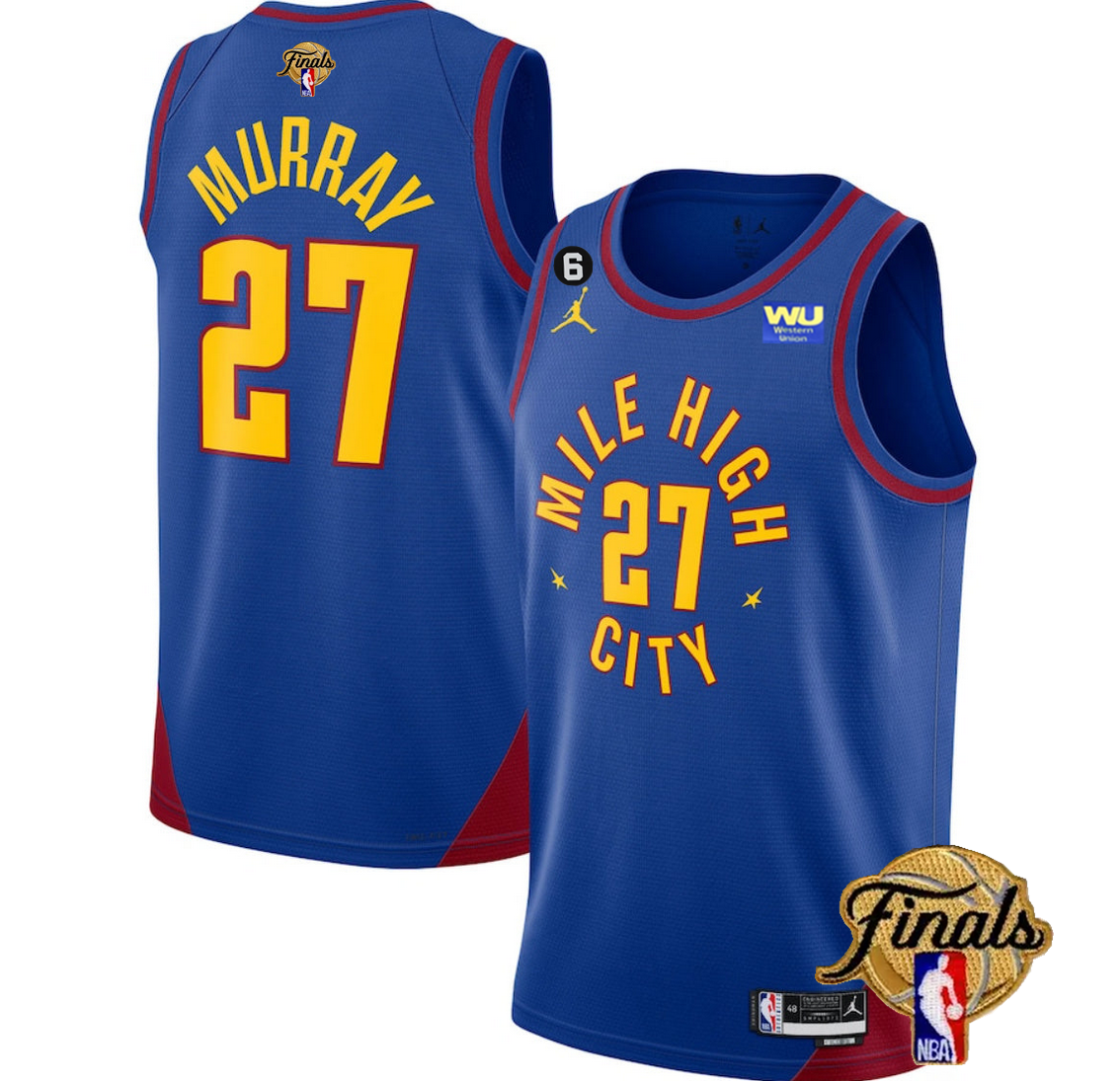 Men's Denver Nuggets #27 Jamal Murray Blue 2023 Finals Statement Edition With NO.6 Patch Stitched Basketball Jersey Men's Denver Nuggets #27 Jamal Murray Blue 2023 Finals Statement Edition With NO.6 Patch Stitched Basketball Jersey