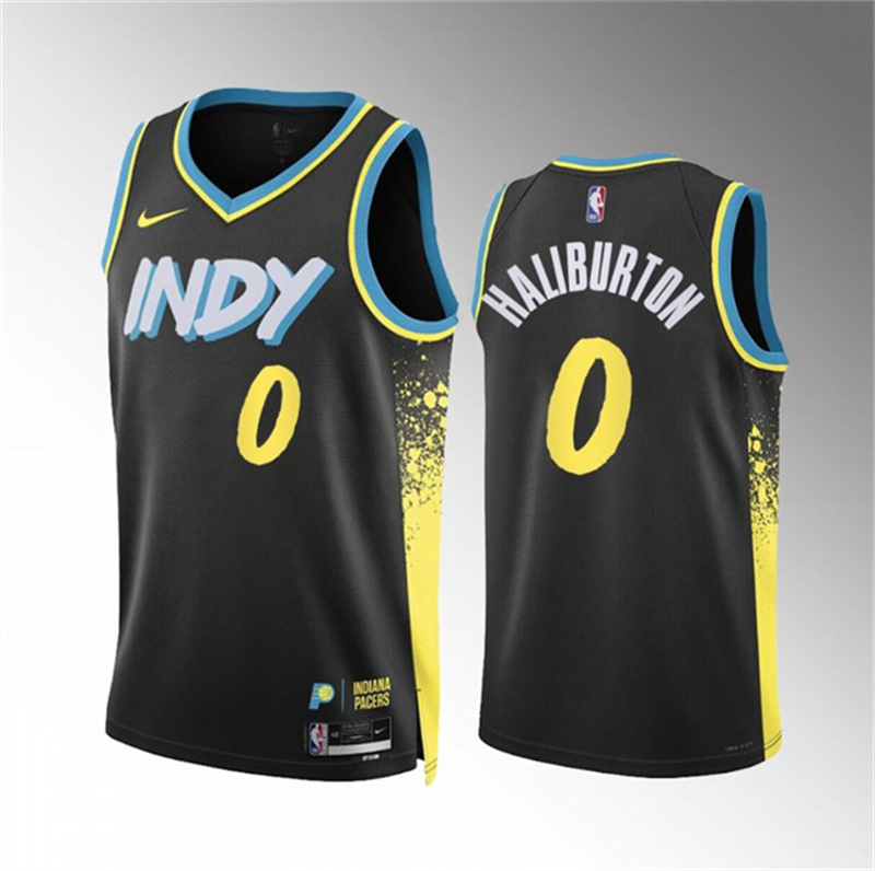 Men's Indiana Pacers #0 Tyrese Haliburton Black 2023-24 City Edition Stitched Basketball Jersey Men's Indiana Pacers #0 Tyrese Haliburton Black 2023-24 City Edition Stitched Basketball Jersey