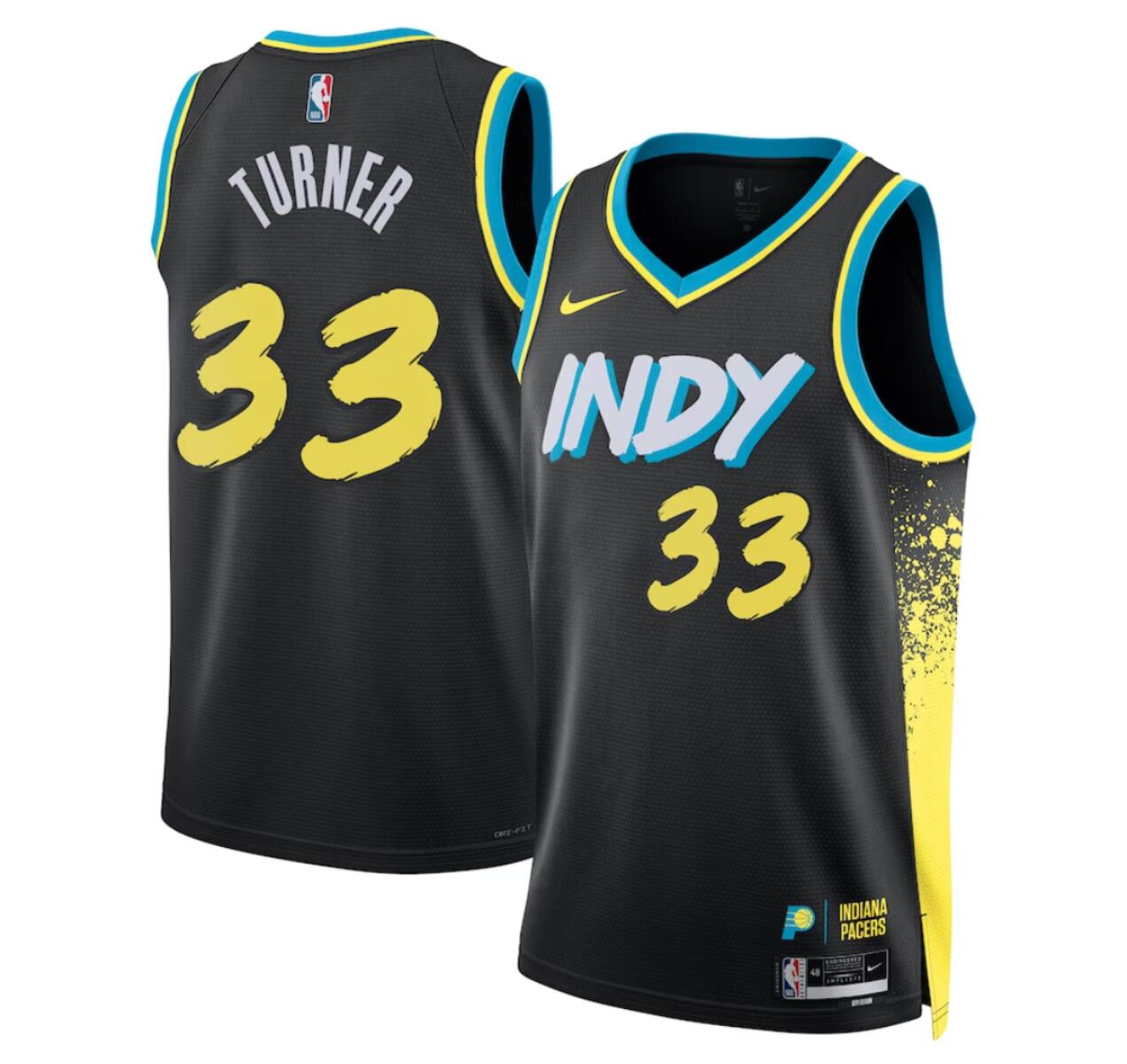 Men's Indiana Pacers #33 Myles Turner Black 2023/24 City Edition Stitched Basketball Jersey Men's Indiana Pacers #33 Myles Turner Black 2023/24 City Edition Stitched Basketball Jersey