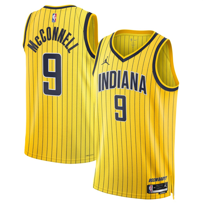 Men's Indiana Pacers #9 T.J. McConnell Yellow 2026/27 Statement Edition Stitched Basketball Jersey