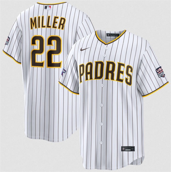 Men's San Diego Padres #22 Mason Miller White 2026 All-Star Game & USA 250 Patch Stitched Baseball Jersey Men's San Diego Padres #22 Mason Miller White 2026 All-Star Game & USA 250 Patch Stitched Baseball Jersey