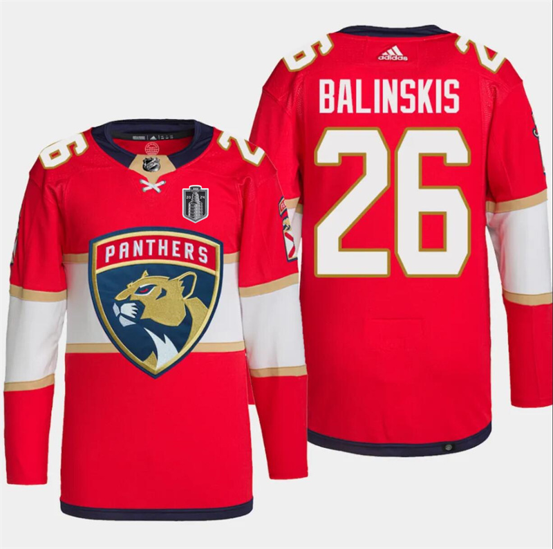 Men's Florida Panthers #26 Uvis Balinskis Red 2024 Stanley Cup Final Patch Stitched Jersey Men's Florida Panthers #26 Uvis Balinskis Red 2024 Stanley Cup Final Patch Stitched Jersey