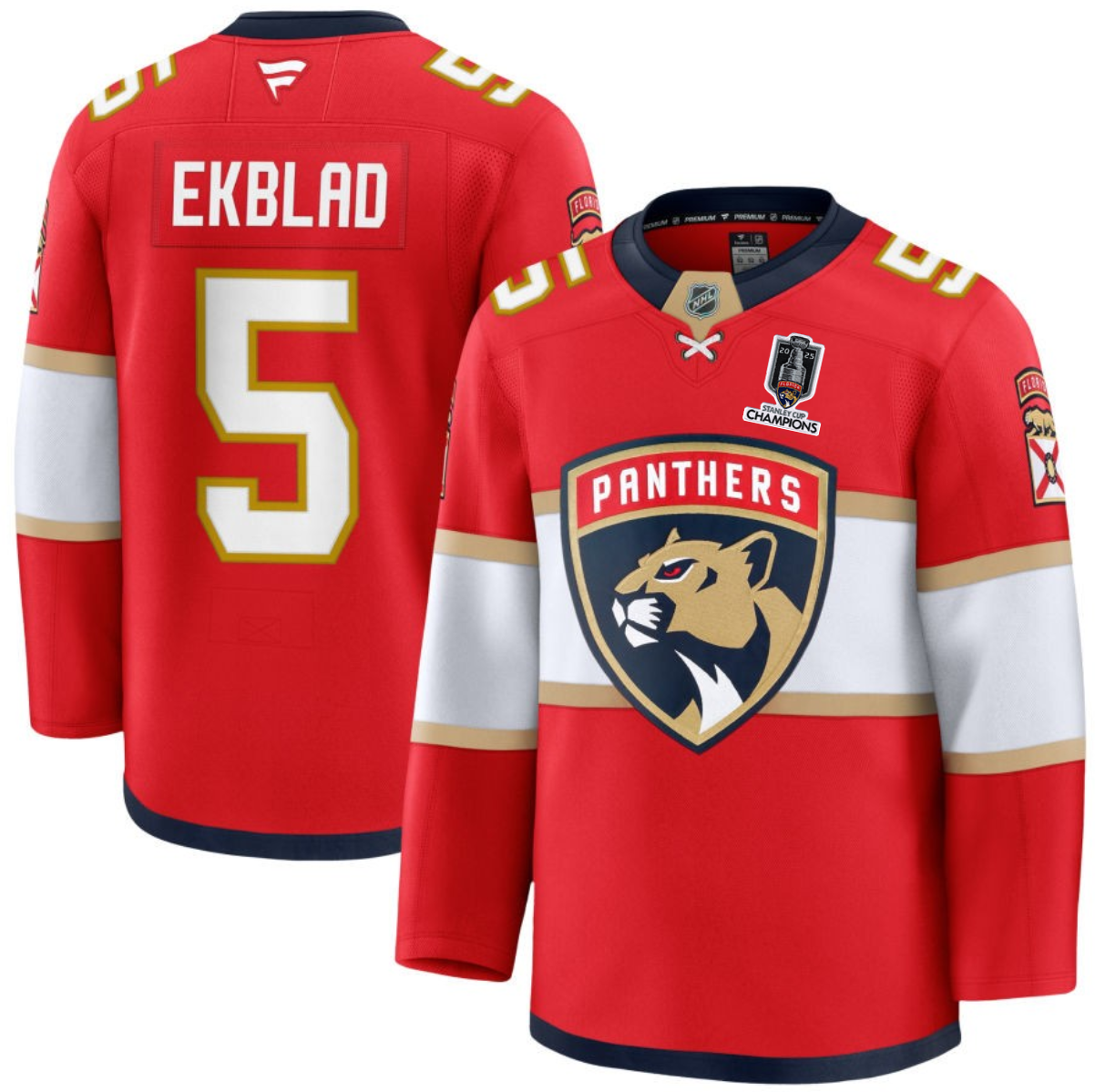 Men's Florida Panthers #5 Aaron Ekblad Red Home 2025 Stanley Cup Champions Patch Stitched Hockey Jersey Men's Florida Panthers #5 Aaron Ekblad Red Home 2025 Stanley Cup Champions Patch Stitched Hockey Jersey