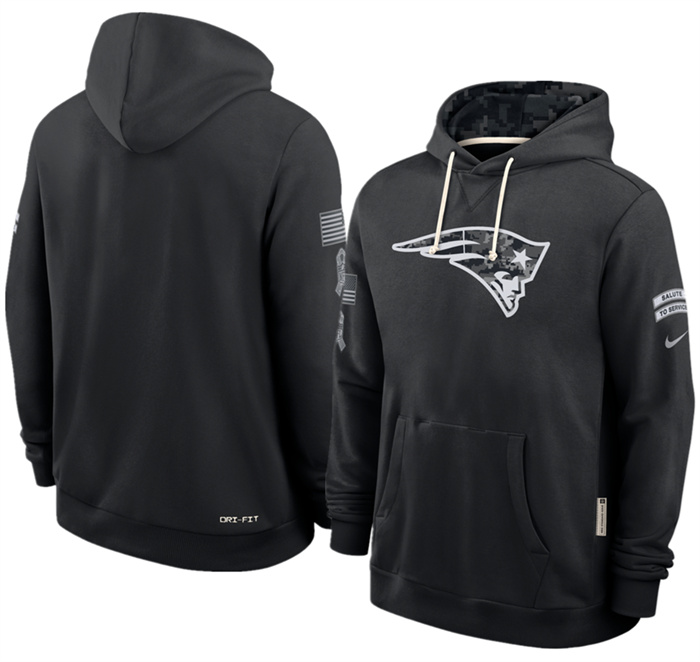 Men's New England Patriots Black 2026 Salute to Service Sideline Dri-FIT Pullover Hoodie