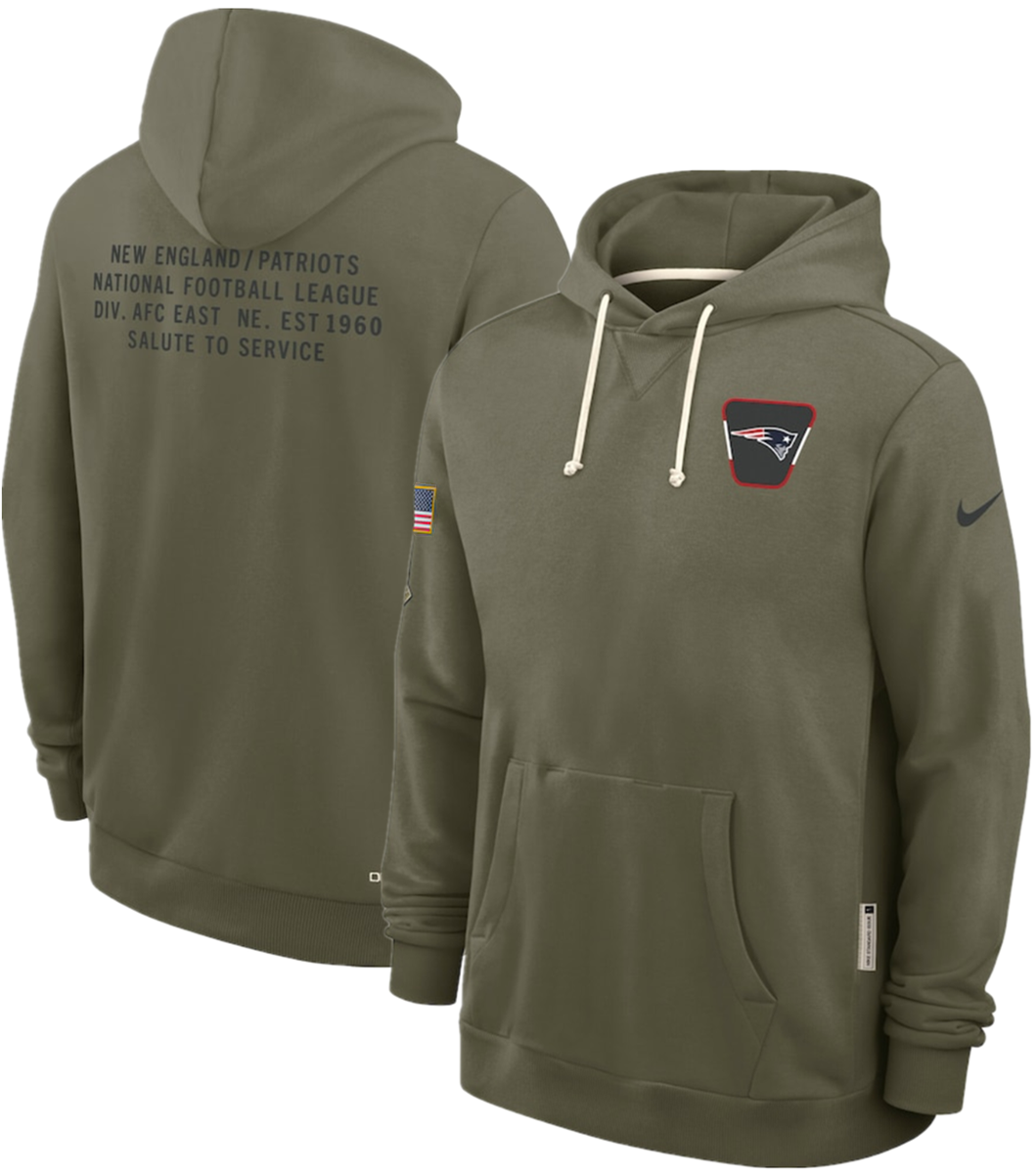 Men's New England Patriots Olive 2025 Salute to Service Pullover Hoodie