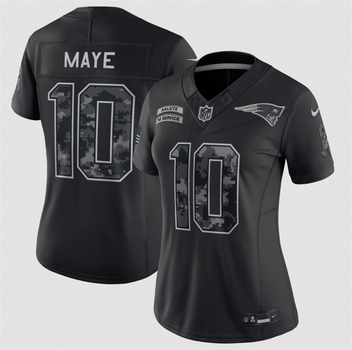 Women's New England Patriots #10 Drake Black 2026 Salute to Service Limited Stitched Football Jersey(Run Small)