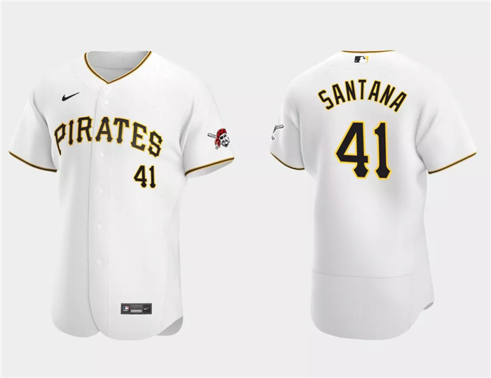 Men's Pittsburgh Pirates #41 Carlos Santana White Flex Base Stitched Baseball Jersey Men's Pittsburgh Pirates #41 Carlos Santana White Flex Base Stitched Baseball Jersey