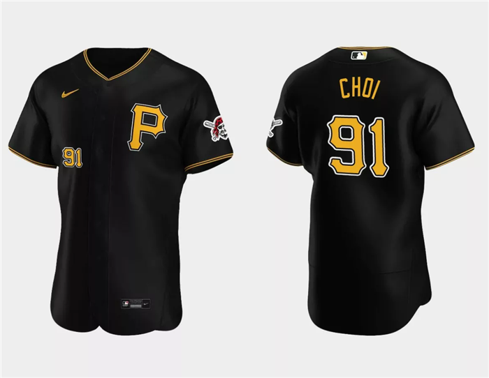 Men's Pittsburgh Pirates #91 Ji Man Choi Black Flex Base Stitched Baseball Jersey Men's Pittsburgh Pirates #91 Ji Man Choi Black Flex Base Stitched Baseball Jersey