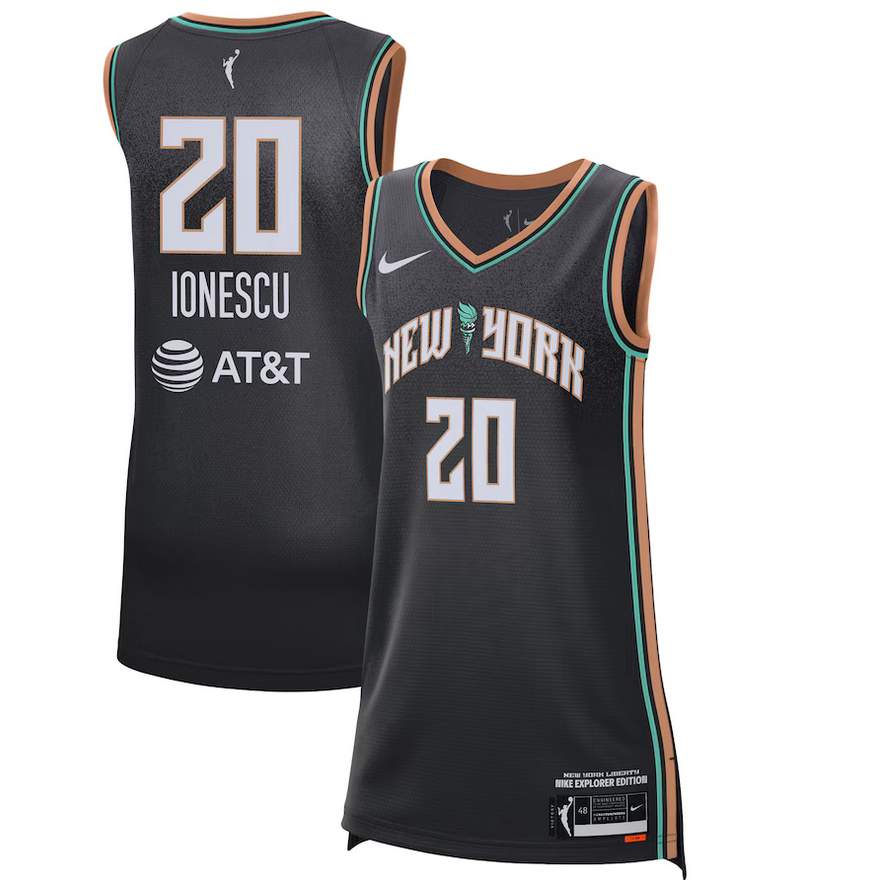 Women New York Liberty #20 Sabrina Ionescu Black Explorer Edition Stitched Jersey