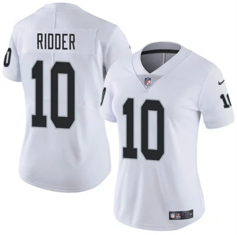 Women's Las Vegas Raiders #10 Desmond Ridder White Vapor Stitched Jersey(Run Small) Women's Las Vegas Raiders #10 Desmond Ridder White Vapor Stitched Jersey(Run Small)