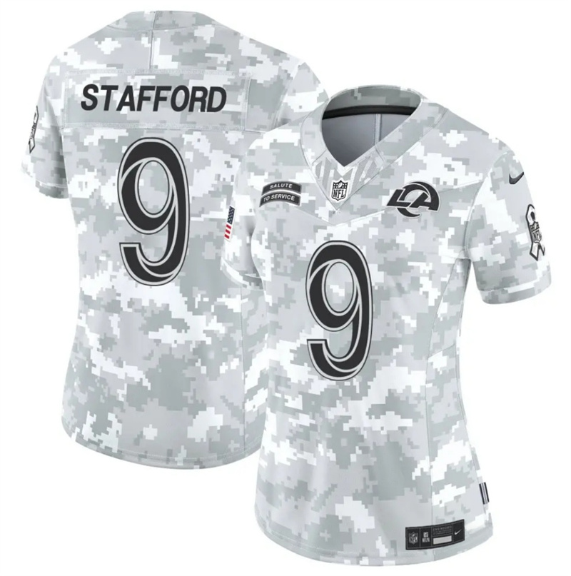 Women's Los Angeles Rams #9 Matthew Stafford 2024 F.U.S.E Arctic Camo Salute to Service Limited Stitched Football Jersey(Run Small) Women's Los Angeles Rams #9 Matthew Stafford 2024 F.U.S.E Arctic Camo Salute to Service Limited Stitched Football Jersey(Run Small)
