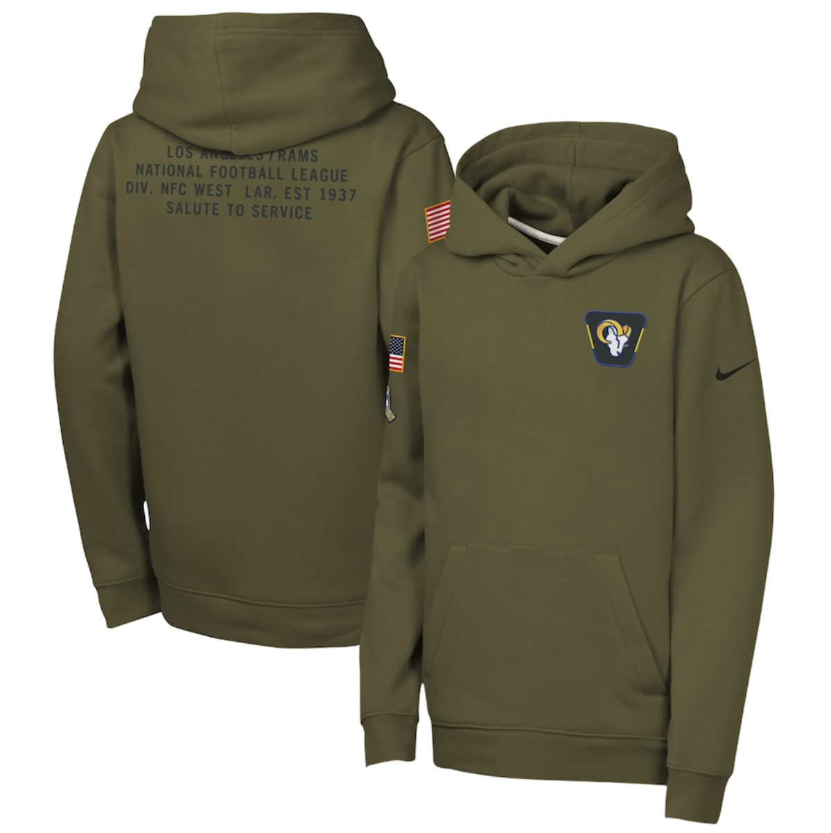 Youth Los Angeles Rams Olive 2025 Salute to Service Club Fleece Hoodie