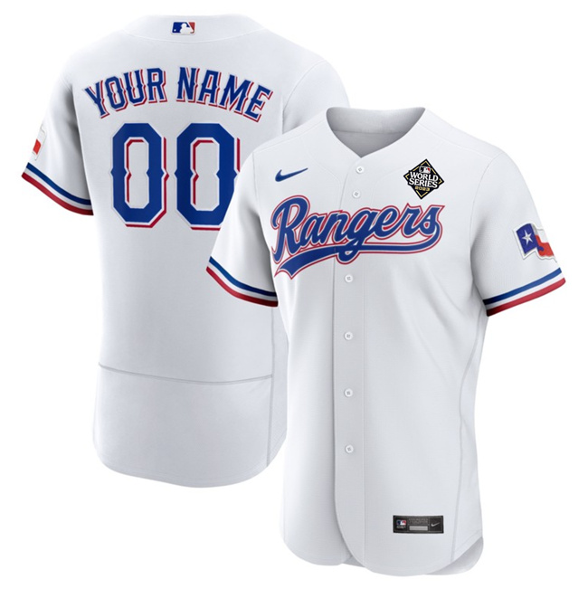 Men's Texas Rangers Active Player Custom White 2023 World Series Flex Base Stitched Baseball Jersey Men's Texas Rangers Active Player Custom White 2023 World Series Flex Base Stitched Baseball Jersey