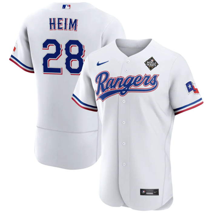 Men's Texas Rangers #28 Jonah Heim White 2023 World Series Flex Base Stitched Baseball Jersey Men's Texas Rangers #28 Jonah Heim White 2023 World Series Flex Base Stitched Baseball Jersey