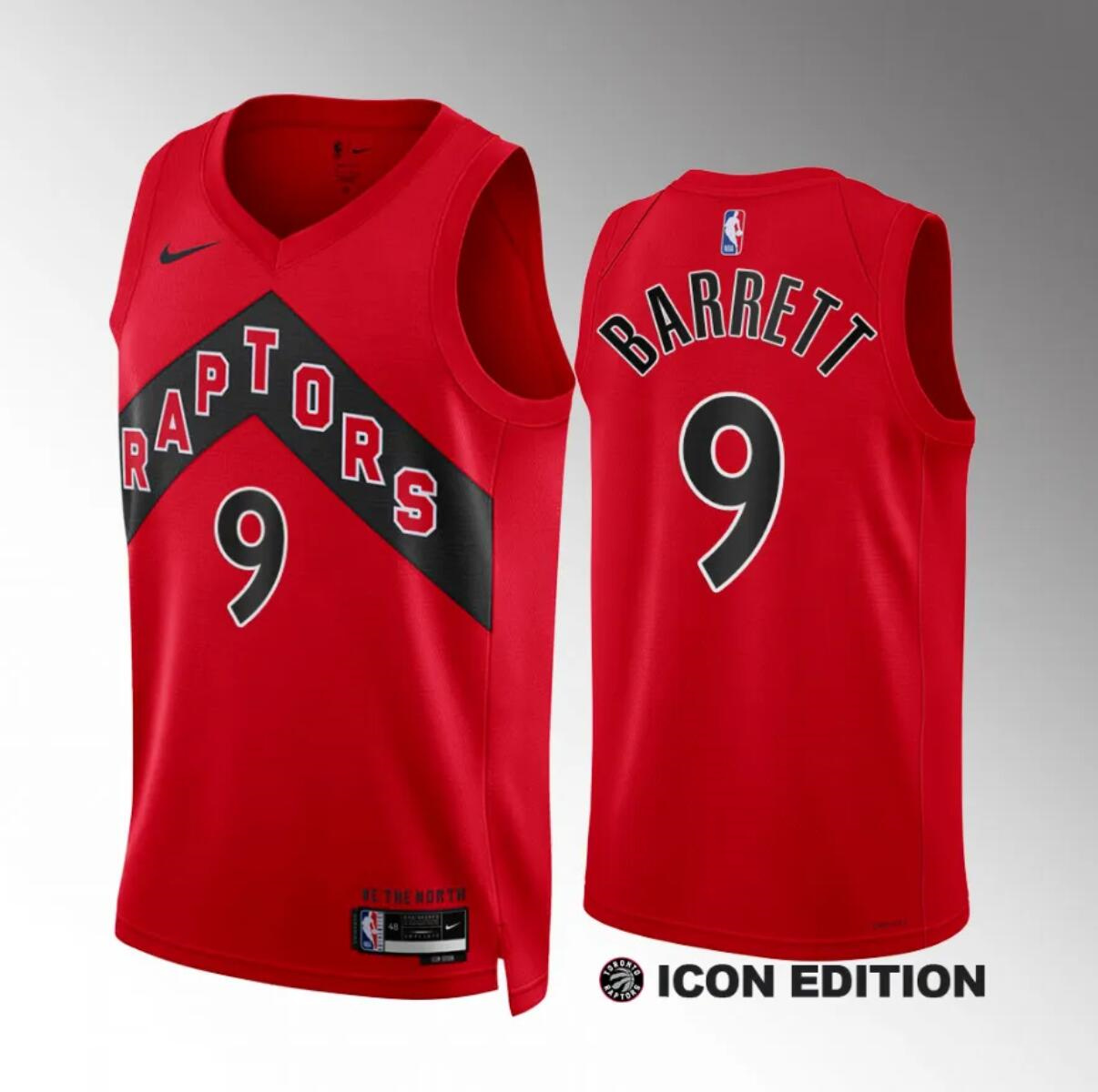 Men's Toronto Raptors #9 RJ Barrett Red Icon Edition Stitched Basketball Jersey Men's Toronto Raptors #9 RJ Barrett Red Icon Edition Stitched Basketball Jersey