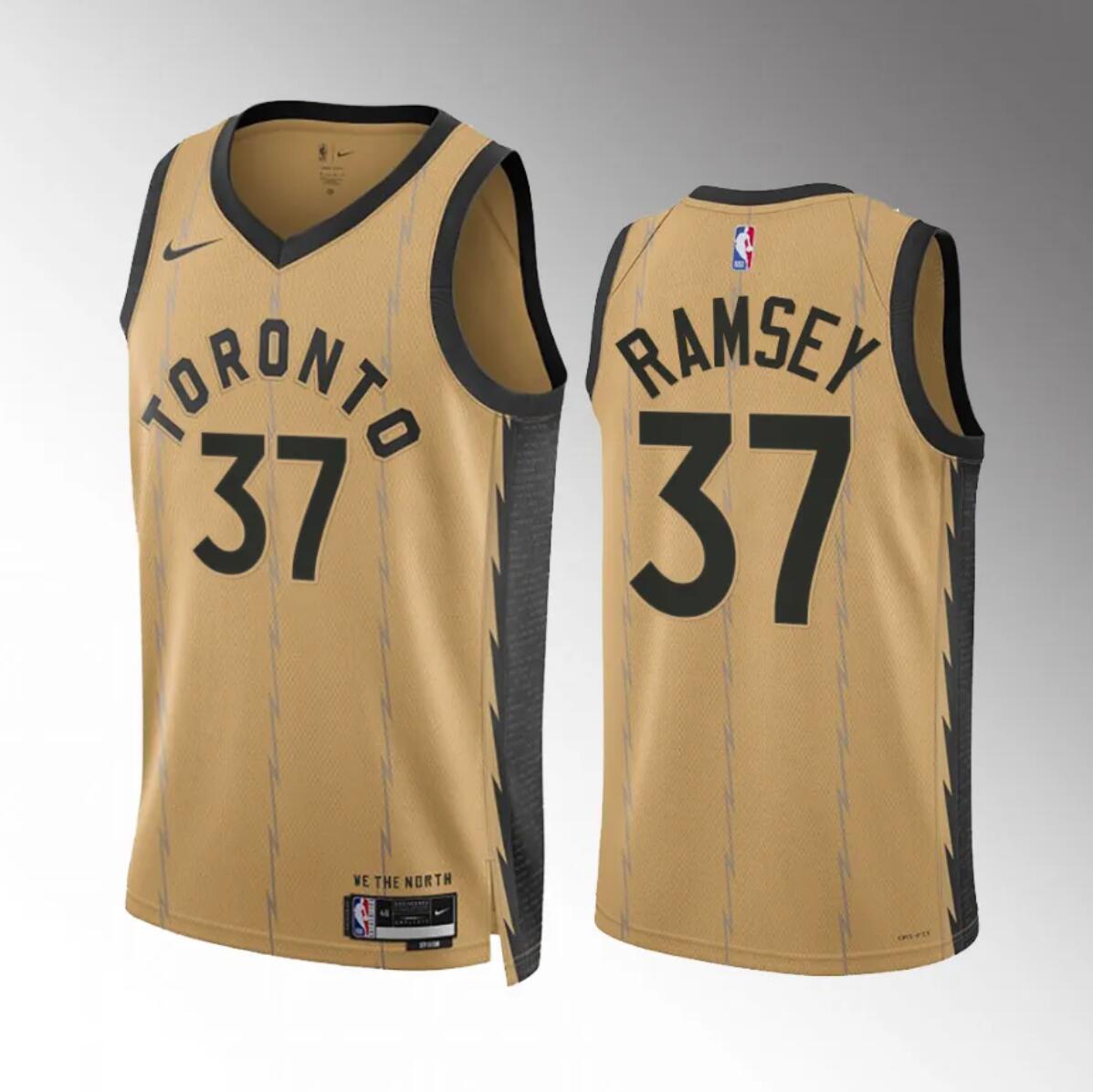 Men's Toronto Raptors #37 Jahmi'us Ramsey Gold 2023/24 City Edition Stitched Basketball Jersey Men's Toronto Raptors #37 Jahmi'us Ramsey Gold 2023/24 City Edition Stitched Basketball Jersey