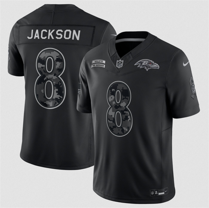 Youth Baltimore Ravens #8 Lamar Jackson Black 2026 Salute to Service Limited Stitched Football Jersey(Run Small)