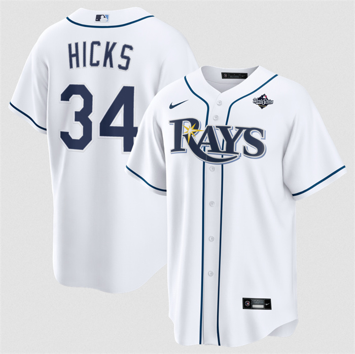Men's Tampa Bay Rays #34 Liam Hicks White 2026 World Series Home Cool Base Stitched Baseball Jersey