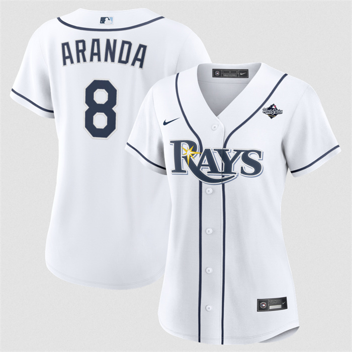 Women's Tampa Bay Rays #8 Jonathan Aranda White 2026 World Series Home Cool Base Stitched Baseball Jersey(Run Small) Women's Tampa Bay Rays #8 Jonathan Aranda White 2026 World Series Home Cool Base Stitched Baseball Jersey(Run Small)