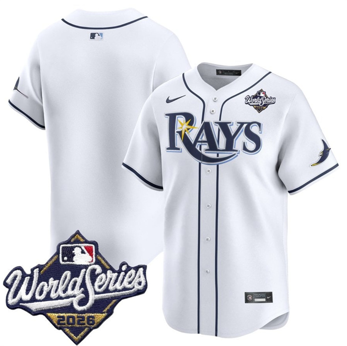Men's Tampa Bay Rays Blank White 2026 World Series Home Limited Stitched Baseball Jersey Men's Tampa Bay Rays Blank White 2026 World Series Home Limited Stitched Baseball Jersey