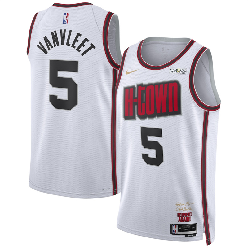 Men's Houston Rockets #5 Fred VanVleet White 2024/25 City Edition Stitched Jersey Men's Houston Rockets #5 Fred VanVleet White 2024/25 City Edition Stitched Jersey