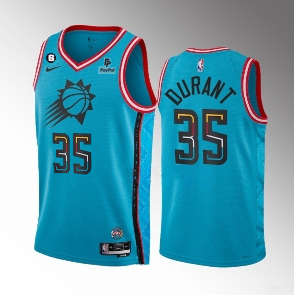Men's Phoenix Suns #35 Kevin Durant Blue 2022/23 City Edition With NO.6 Patch Stitched Basketball Jersey Men's Phoenix Suns #35 Kevin Durant Blue 2022/23 City Edition With NO.6 Patch Stitched Basketball Jersey