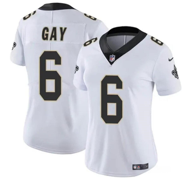 Women's New Orleans Saints #6 Willie Gay White Vapor Stitched Game Jersey(Run Small) Women's New Orleans Saints #6 Willie Gay White Vapor Stitched Game Jersey(Run Small)